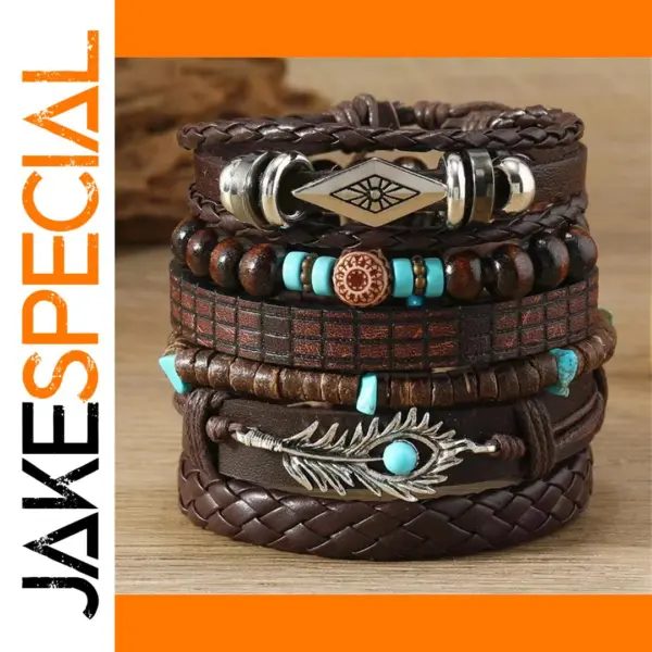 Bohemian Leather Wrap Bracelets Set of 5-6