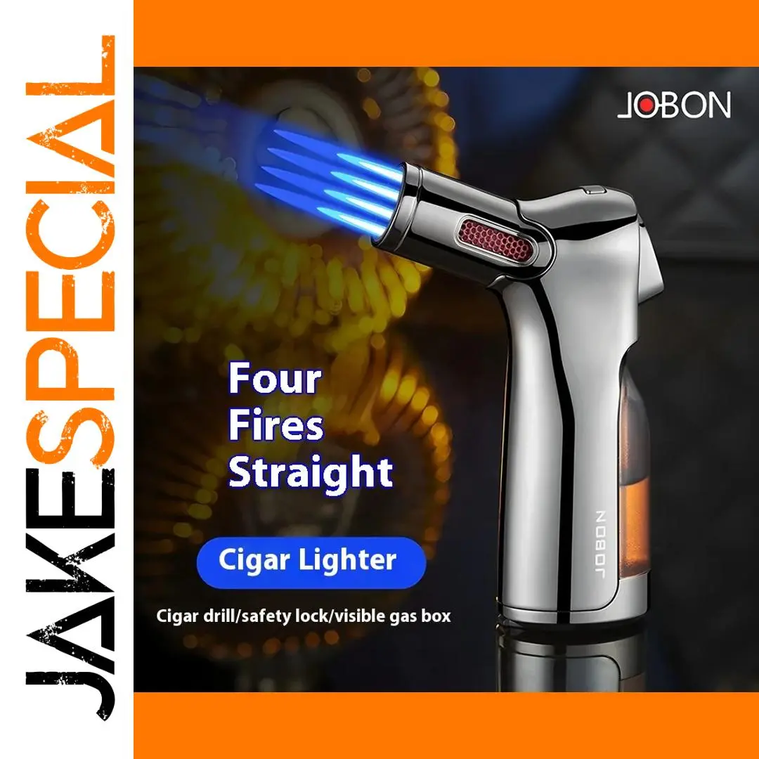 JOBON Four Flame Windproof Gas Lighter for Cigars and Cooking 1 JOBON Four Flame Windproof Gas Lighter for Cigars and Cooking