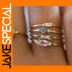 Colorful Crystal Gold Ring Set for Women