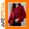 Elegant Red Tweed Women's Short Jacket