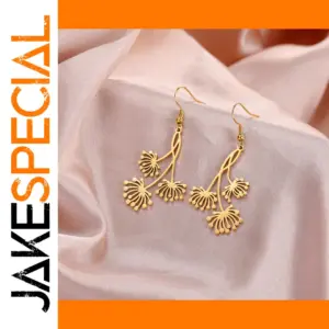 Dandelion Drop Earrings in Gold Stainless Steel