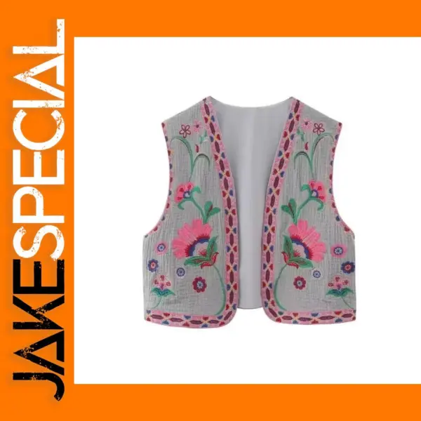Floral Embroidered Open Waistcoat for Women