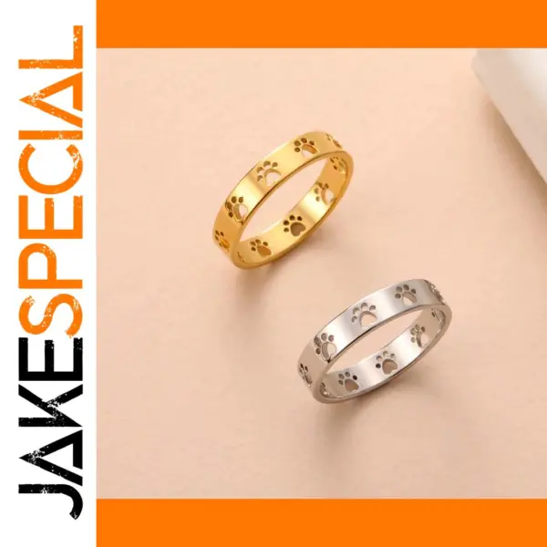 Gold Stainless Steel Animal Paw Ring for Women