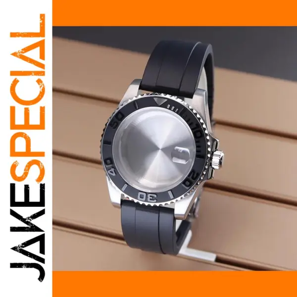 40mm Silver Watch Case with Rubber Strap