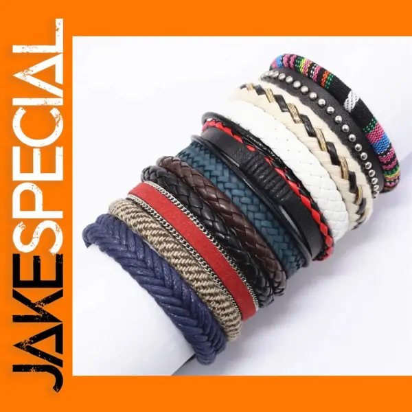 10 Pcs Leather Wrap Bracelets Set