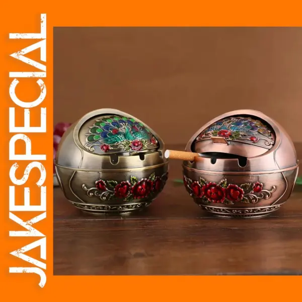 Vintage Metal Windproof Ashtray with Lid