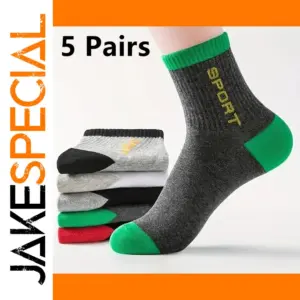 5 Pairs Men's Athletic Crew Socks Set