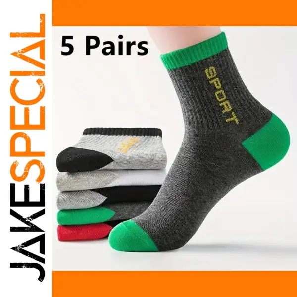 5 Pairs Men's Athletic Crew Socks Set