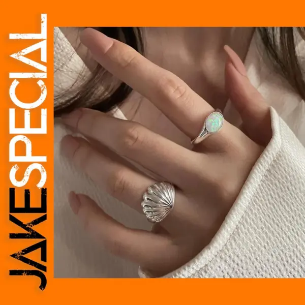 Elegant Shell Opal Stone Cuff Ring