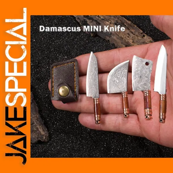 Mini Damascus Blade Folding Knife with Cover