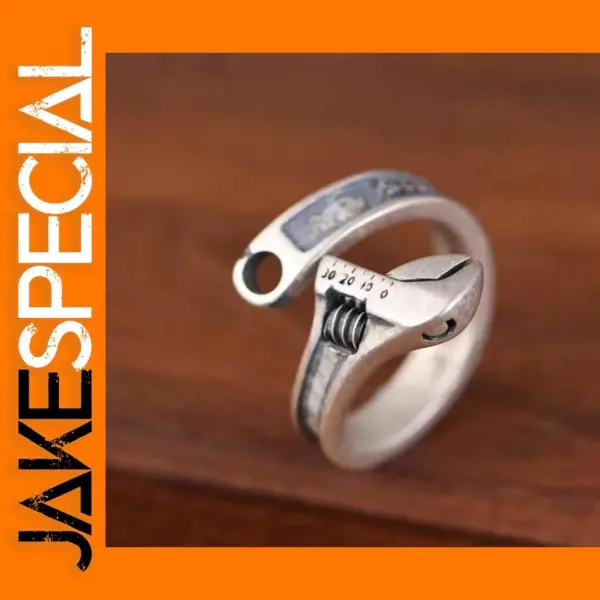 Adjustable Silver Plated Tool Wrench Ring