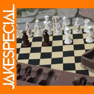 Antique Resin Chess Set with Leather Board