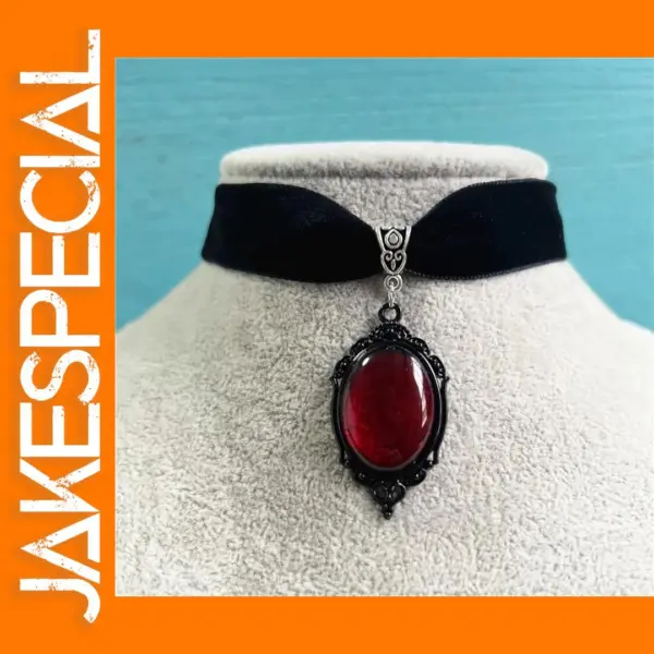 Neo-Gothic Vampire Cameo Velvet Choker Necklace