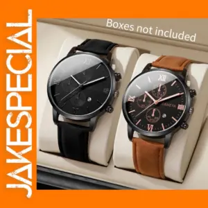 Men's Quartz Leather Calendar Watch Set