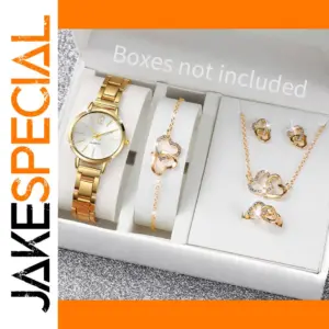 6PCS Women's Gold Jewelry Set with Watch