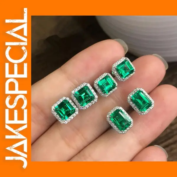 Geometric Green Cubic Zirconia Stud Earrings