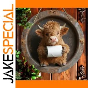 Highland Cow Bathroom Wooden Sign Round Wall Art