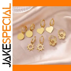 Gold Color Stainless Steel Drop Hoop Earrings