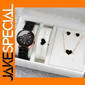 4PCS Women's Watch and Heart Jewelry Set