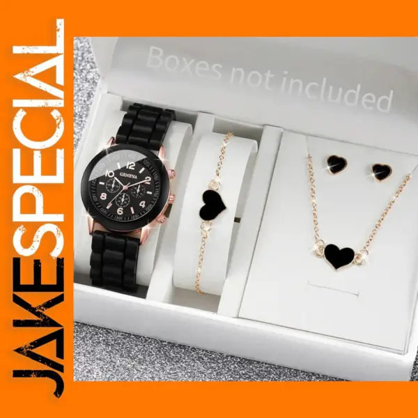 4PCS Women's Watch and Heart Jewelry Set
