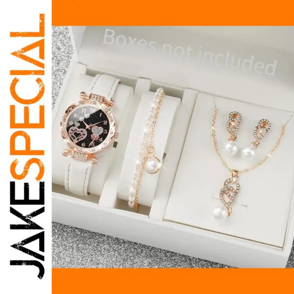 4-Piece Women's Rhinestone Watch and Jewelry Set