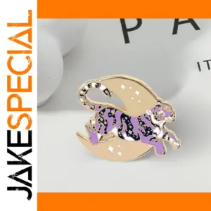Moon Purple Tiger Brooch Heart Pin Gift Jewelry
