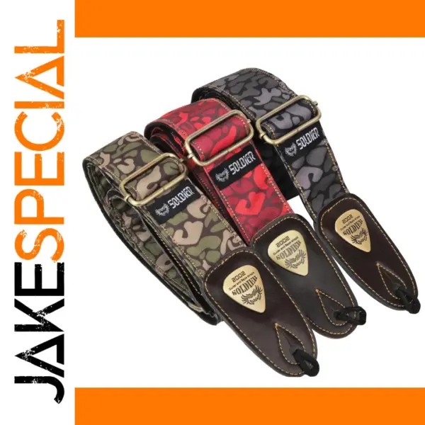 Adjustable Camouflage Guitar Strap with Leather Ends