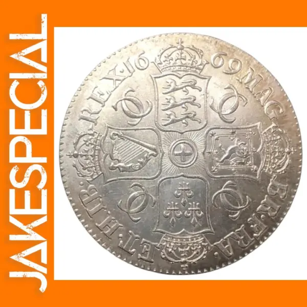Silver Plated Copy of 1669 UK Crown Coin