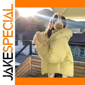 Women's Yellow Hooded Down Jacket Winter Coat