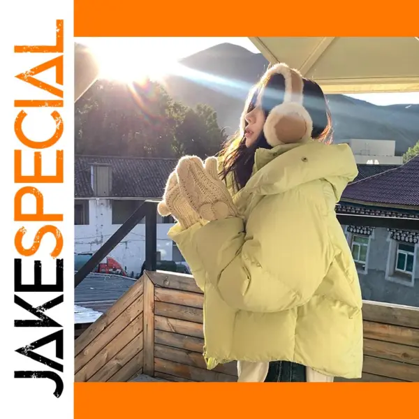 Women's Yellow Hooded Down Jacket Winter Coat