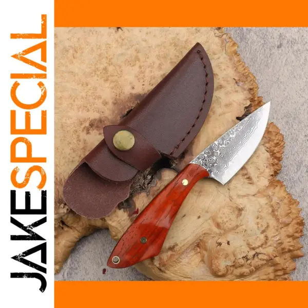 Damascus Steel Fixed Blade Knife with Leather Case