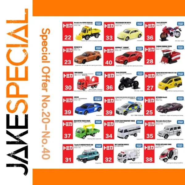 Tomica Diecast Cars 1:64 Model No.21-40 Set