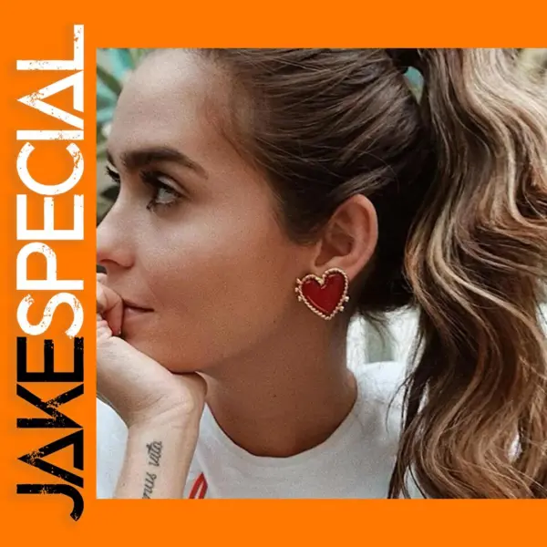 Red Heart Drop Earrings for Women