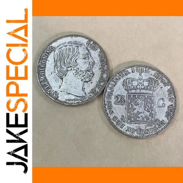 Vintage 1818 Netherlands 2.5 Guldens Silver Coin