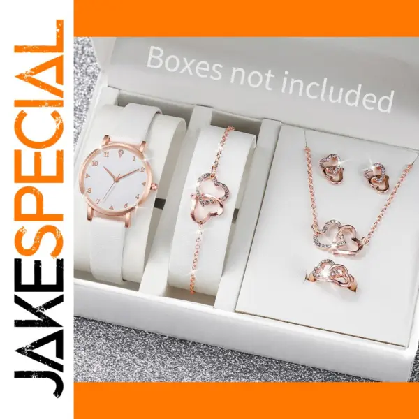 6PC Women's Heart Jewelry Set with Watch