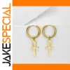 Gold Stainless Steel Ankh Cross Drop Earrings