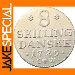 Silver Plated 1729 Denmark 8 Skilling Coin