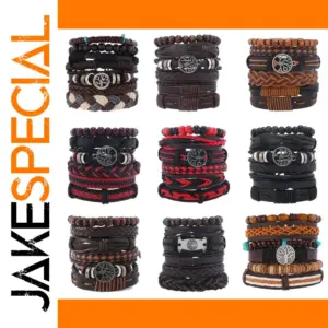 Adjustable Leather and Rope Bracelets Set