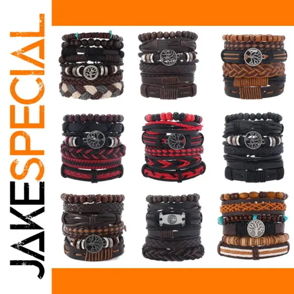 Adjustable Leather and Rope Bracelets Set