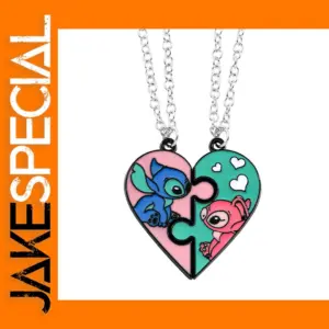 Disney Stitch and Angie Heart Pendant Necklace