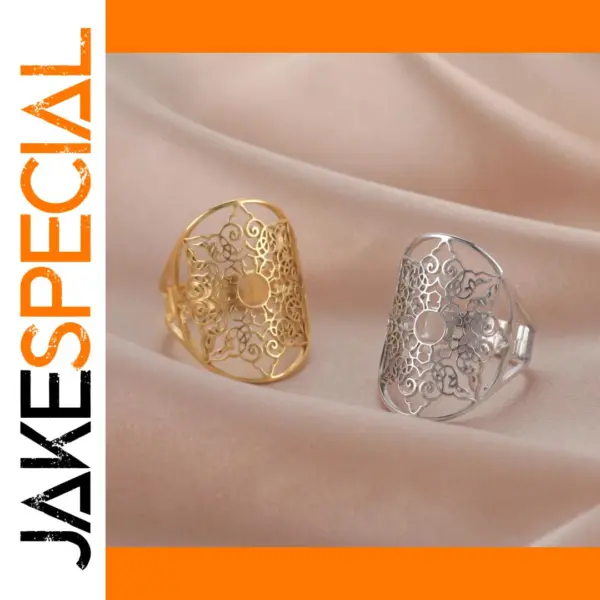 Gold Geometric Filigree Flower Ring for Women