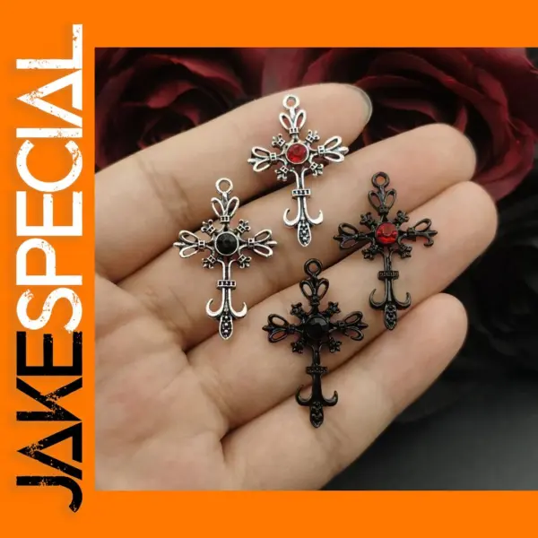 5pcs Black Gothic Cross Charms for Jewelry