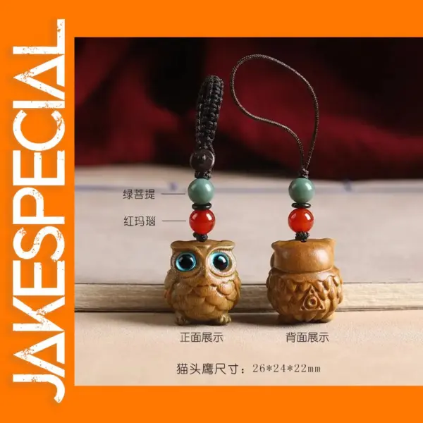 Mini Wooden Owl Keychain and Phone Pendant
