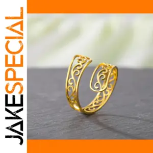 Adjustable Gold Color Filigree Stainless Steel Ring
