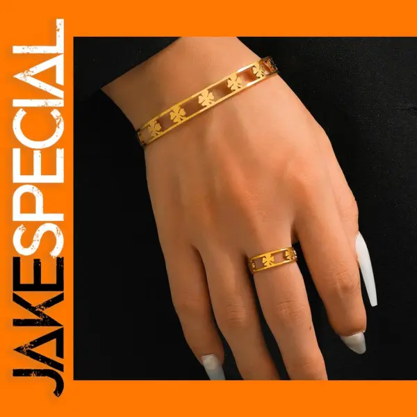 Stainless Steel Clover Bracelet and Ring Set