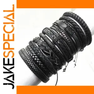 10 Pcs Adjustable Unisex Leather Bracelets Set