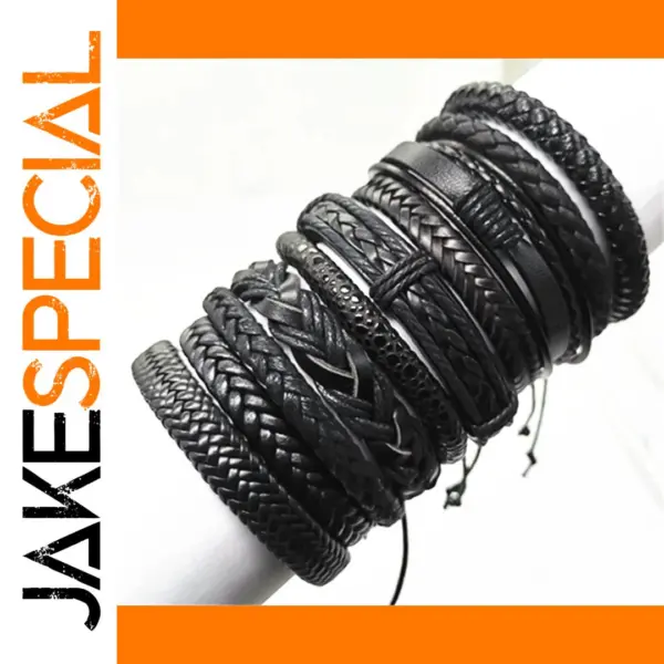 10 Pcs Adjustable Unisex Leather Bracelets Set