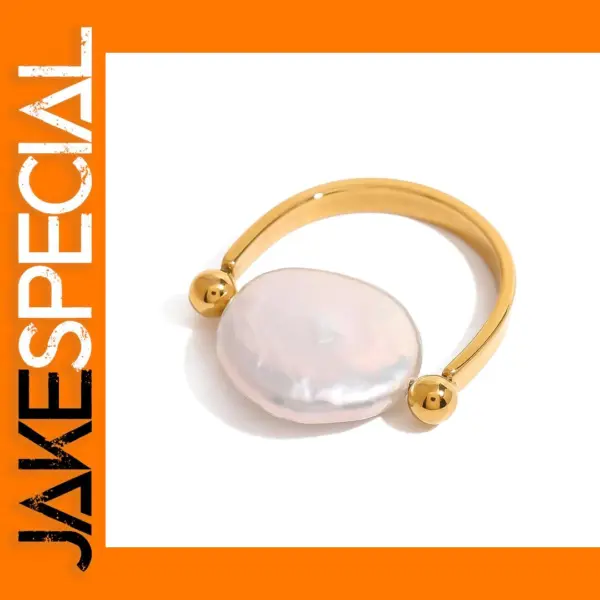 Gold Plated Stainless Steel Pearl U-shaped Ring
