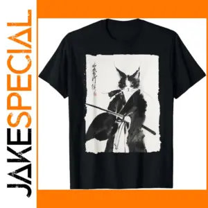 Vintage Samurai Cat Graphic T-Shirt for Women