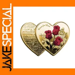 Heart Shaped Metal Coin with Red Rose Decor